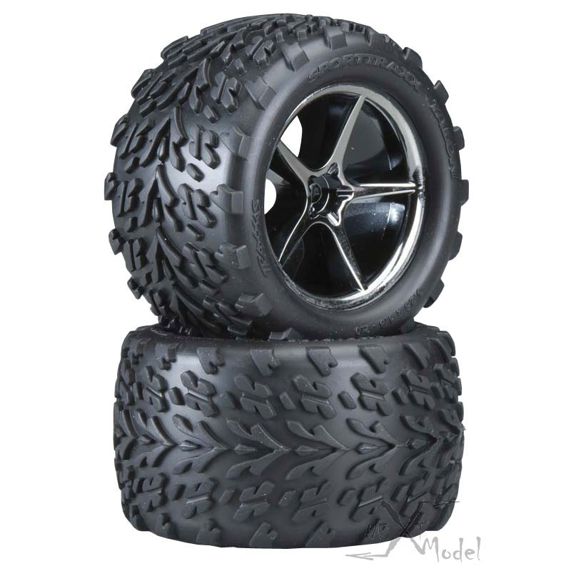 Traxxas Part 7174A Tires wheels assembled Black Talon E-Revo 1/16 New in package 