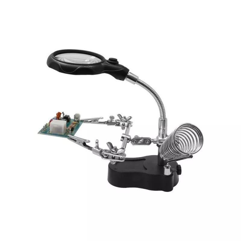Third-hand precision with flexible magnifying glass, LED and support soldering iron Siva SV-HH3 - 1