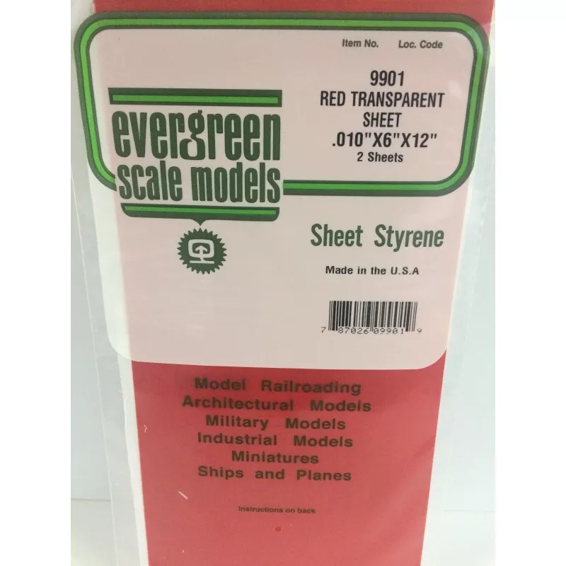 Plate red transparent smooth 0.25x150x300mm Ref: 9901 - Evergreen Evergreen S1379901 - 1