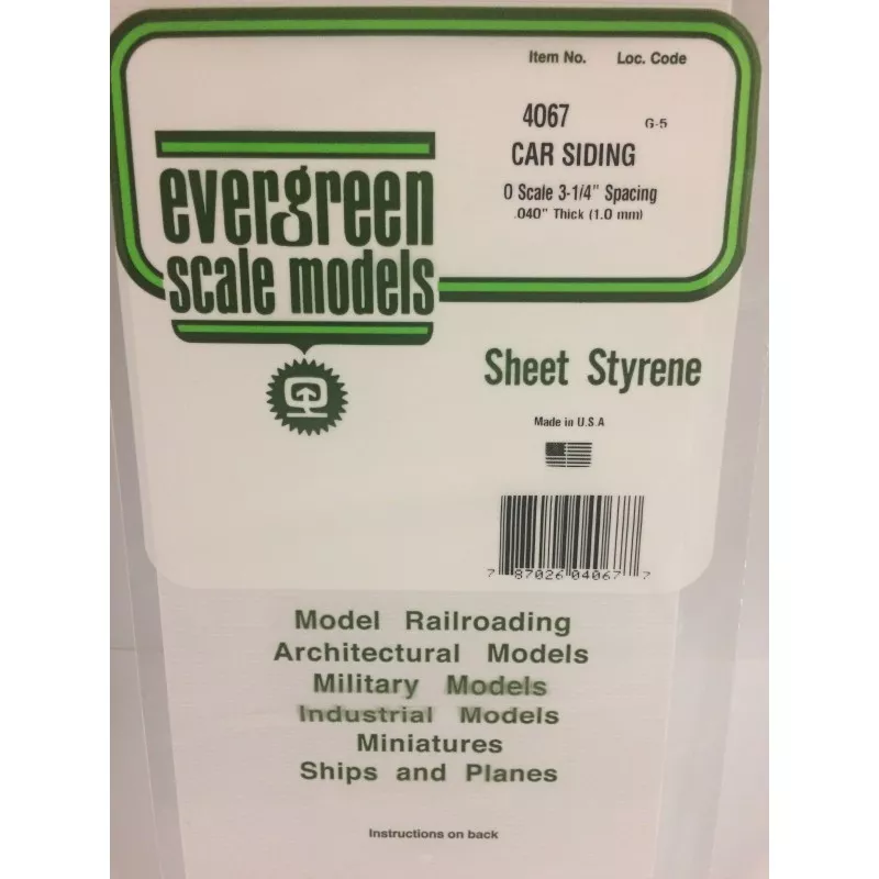 Ribbed plate flank wagon scale O 1.0x1.69x150x300mm Ref: 4067 - Evergreen Evergreen S1374067 - 1