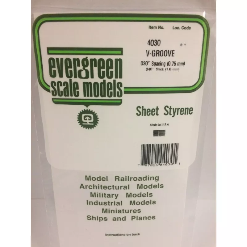 Plate grooved v 1.0x0.75x150x300mm Ref: 4030 - Evergreen Evergreen S1374030 - 1