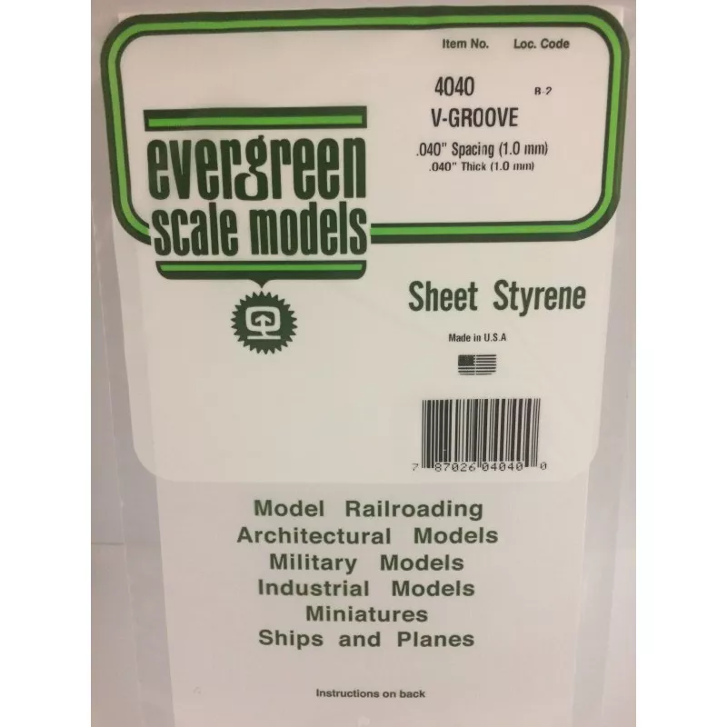 Plate grooved v 1.0x1.0x150x300mm Ref: 4040 - Evergreen Evergreen S1374040 - 1