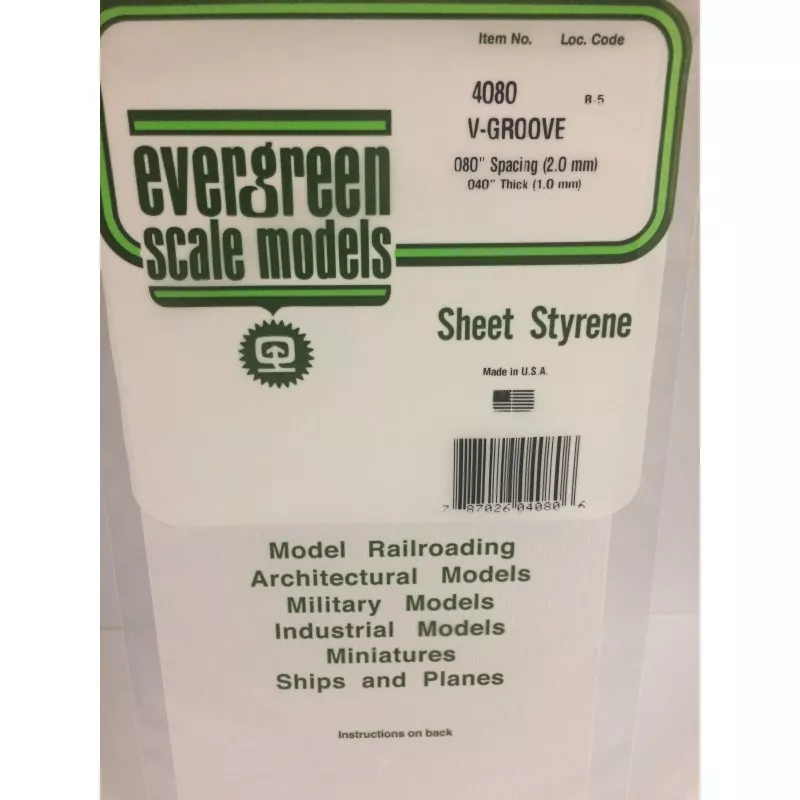 Plate grooved v 1.0x2.0x150x300mm Ref: 4080 - Evergreen Evergreen S1374080 - 1