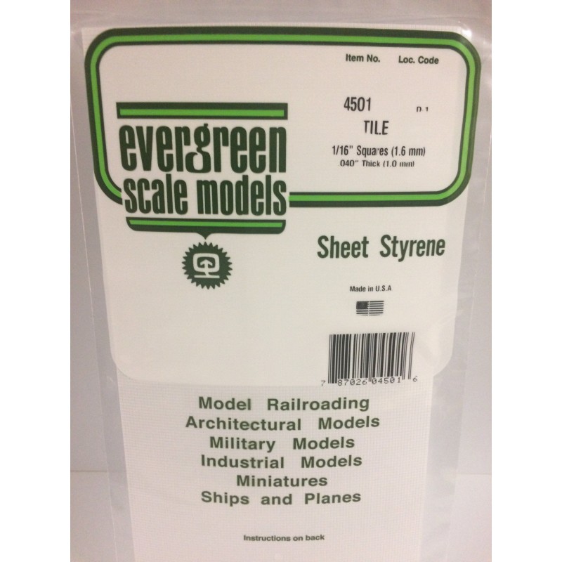 Plaque quadrillée 1.0x1.6x150x300mm Ref : 4501 - Evergreen Evergreen S1374501 - 1