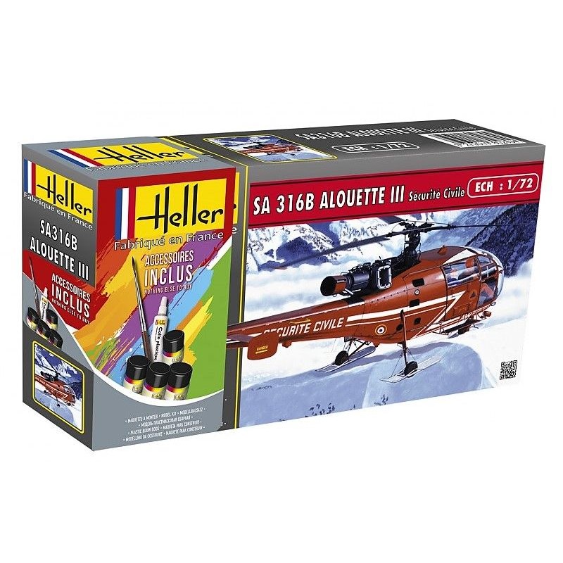 Alouette III Sécurité Civile 1/72 Heller + colle et peintures Heller 56289 - 1
