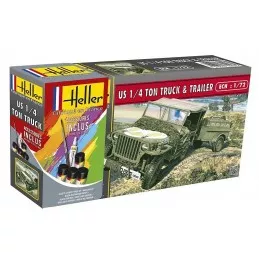 Jeep Willys US 1/4 TON Truck & Trailer 1/72 Heller + colle et peintures Heller 56997 - 1