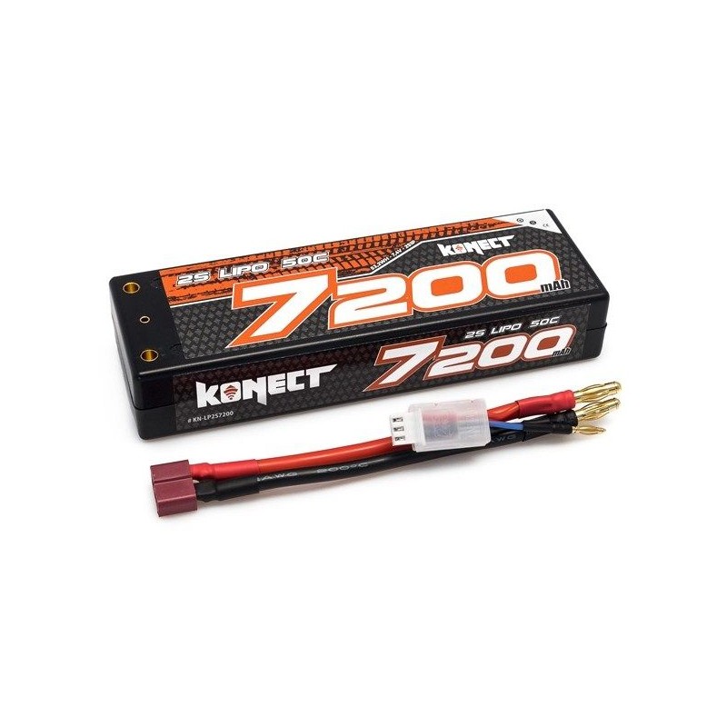 Li-Po 7200mAh 50C 2S 7.4V coqué (Dean) Konect Hobbytech KN-LP2S7200 - 1