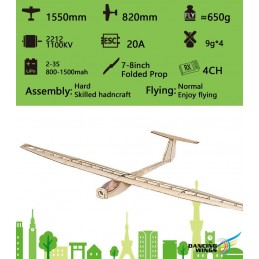 DW Wing Griffin 1550mm Wingspan Balsa Wood Glider RC Airplane KIT 