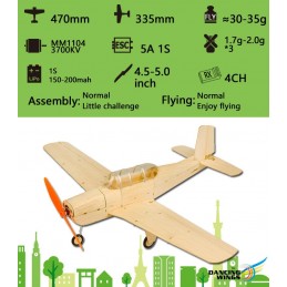 Mini Beetchcraft T-34 Mentor 460mm découpe laser balsa DW Hobby DW Hobby - Dancing Wings Hobby K1301 - 5