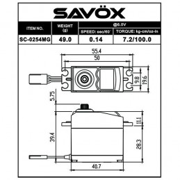 Servo SC-0254MG+ 7.2kg 0.14s Savox Savox SC-0254MG+ - 2
