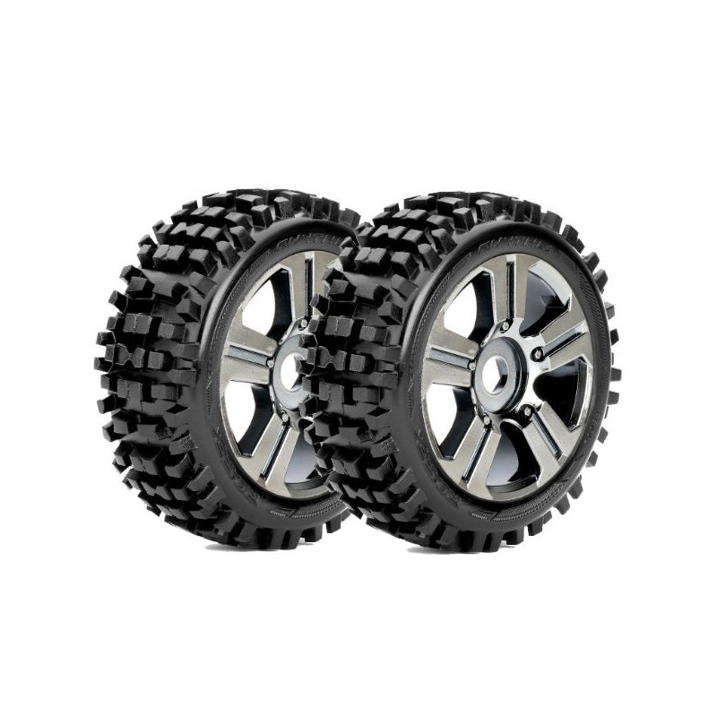 RHYTHM-mounted tires glued to black Chrome Buggy 1/8 Roapex rims  R5002-CB - 1
