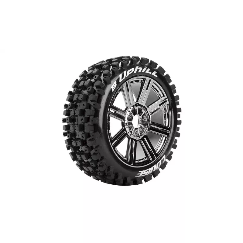 Pneus B-Uphill + Jantes batons Chrome Noir 1/8 (x2) Louise RC Louise RC LR-T3271SBC - 1