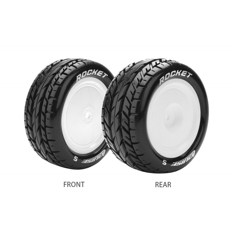 ST-Rocket Tires + White Rear Rims 1/10 (x2) Louise RC Louise RC L-T3188SWKR - 1