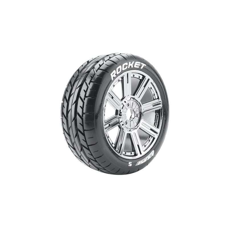 Pneus B-Rocket + Jantes batons Chrome Noir 1/8 (x2) Louise RC Louise RC LR-T3190SBC - 1