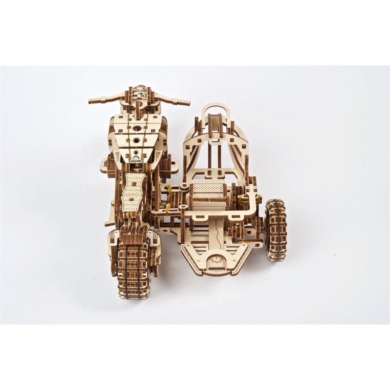 Kit De Modélisme Mécanique Ugears Moto Scrambler Avec Side-car - Échelle 1:10 - Modèle En Bois à Monter
