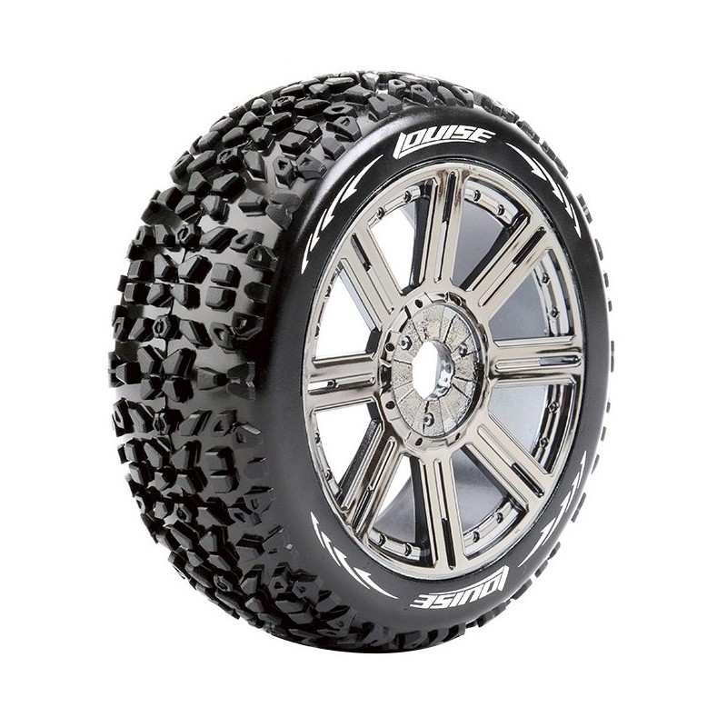 Tires B-Mazinger + Rims beats Chrome Black 1/8 (x2) Louise RC Louise RC LR-T3108SBC - 1