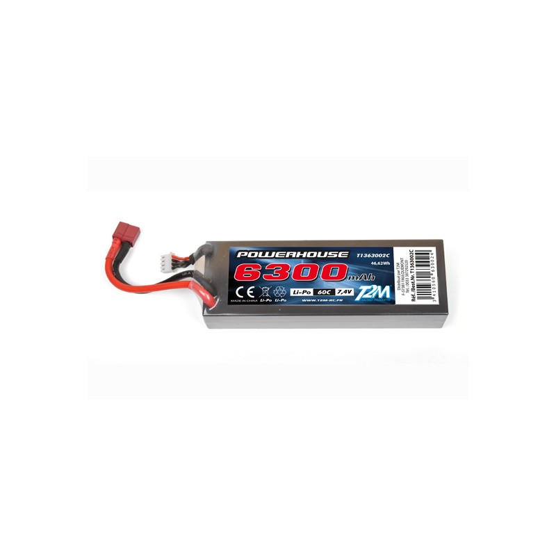 Li-Po 6300mAh 60C 2S 7.4V coqué (Dean) T2M T2M T1363002C - 1
