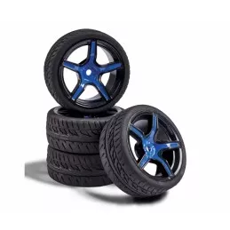 Roues 5 rayons noir / bleu 26mm 1/10 (4) Carson Carson 500900167 - 1