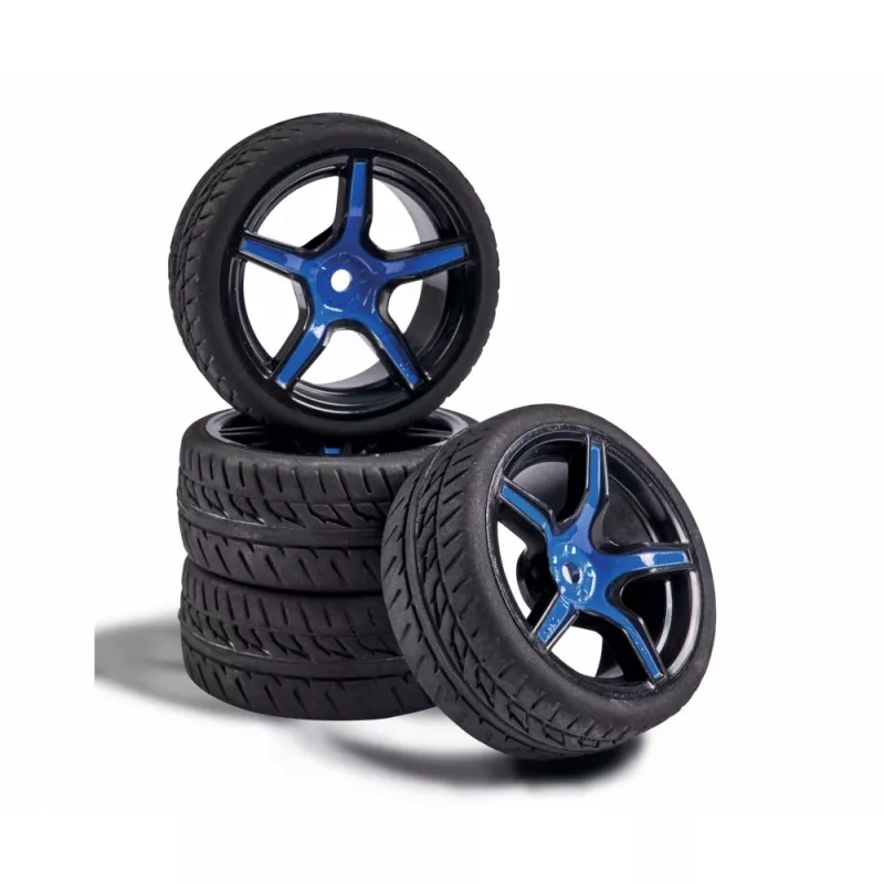 Roues 5 rayons noir / bleu 26mm 1/10 (4) Carson Carson 500900167 - 1