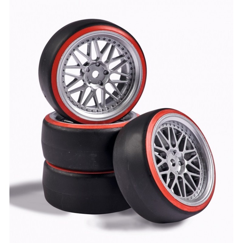 Roues drift gris / rouge 26mm 1/10 (4) Carson Carson 500900156 - 1