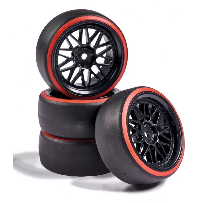 Roues drift noir / rouge 26mm 1/10 (4) Carson Carson 500900157 - 1