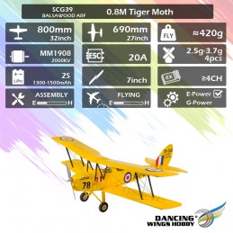 Tiger Moth 800m S39 Kit ARF PNP balsa DW Hobby DW Hobby - Dancing Wings Hobby SCG3904 - 15