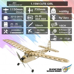 Cute Girl 1.15m Z01 Kit PNP balsa DW Hobby DW Hobby - Dancing Wings Hobby Z0104 - 14