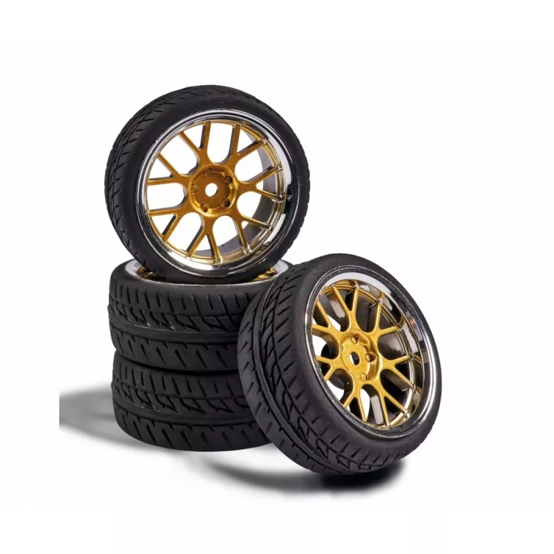 Roues 7 rayons Y or / chrome 26mm 1/10 (4) Carson Carson 500900163 - 1
