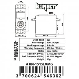 Servo 1515LVMG 15kg-0.15s Metal Sprockets Konect Konect KN-1515LVMG - 2