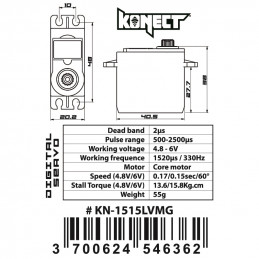 Servo 1515LVMG 15kg-0.15s pignons métal Konect Konect KN-1515LVMG - 2