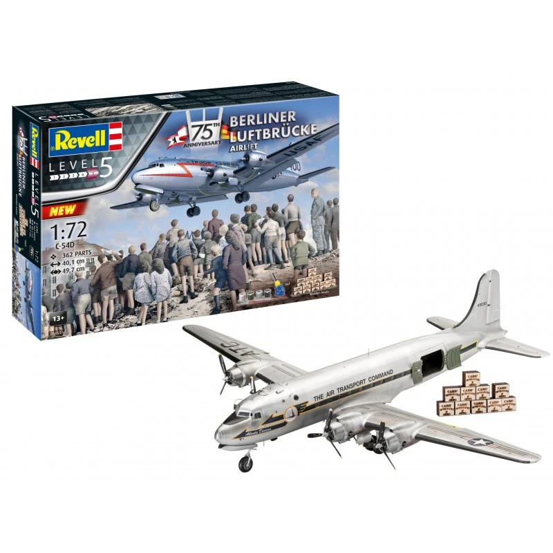 Box set 75th anniv. Airlift Berlin - C-54 D Skymaster 1/72 + Revell paints Revell 05652 - 1 Box set 75th anniv. Airlift Berlin - C-54 D Skymaster 1/72 + Revell paints Revell 05652 - 1