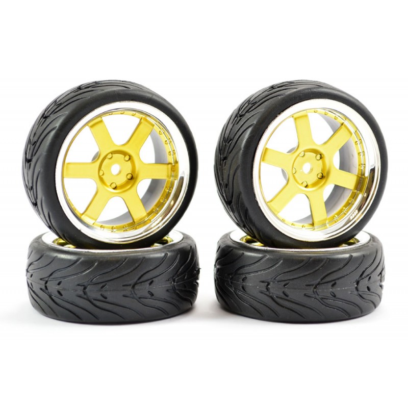 6-spoke 26mm 1/10 chrome gold track wheels (4) Fastrax Fastrax FAST0087GC - 1