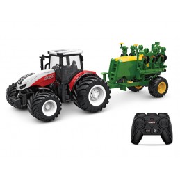 Tracteur RC rouge grosses roues avec remorque semoir 1/24 Korody  K-6646K - 1