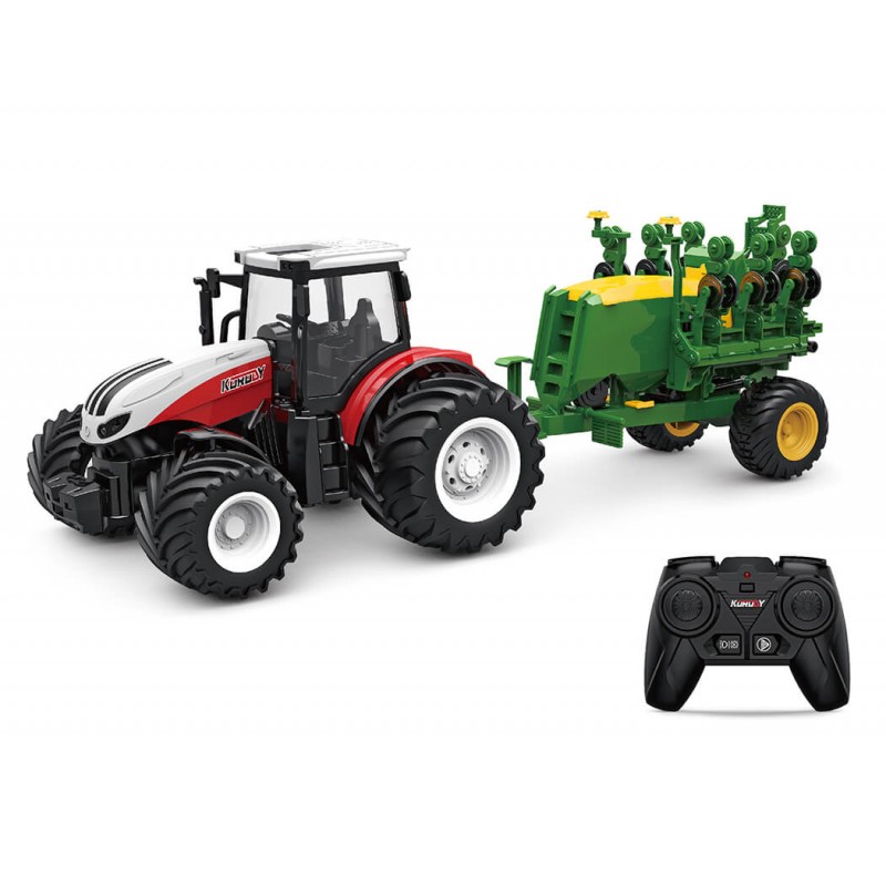 Tracteur RC rouge grosses roues avec remorque semoir 1/24 Korody  K-6646K - 1