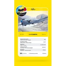 Avion C-47 Dakota 1/72 Heller + colle et peintures Heller HEL-35372 - 5