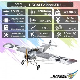 Fokker-E 1.58m 1/6 S24 Kit ARF PNP balsa DW Hobby DW Hobby - Dancing Wings Hobby SCG2404 - 10