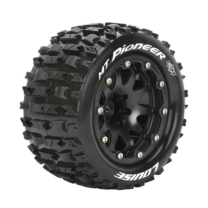 Pneus MT-Pioneer + Jantes Noir Monster 1/10 (x2) Louise RC Louise RC L-T3308SB - 1