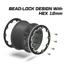 Pneus MT-Pioneer + Jantes Noir Monster 1/10 (x2) Louise RC Louise RC L-T3308SB - 3