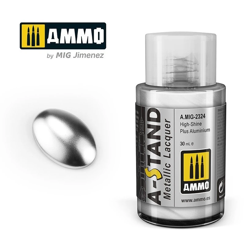 A-STAND High Gloss Aluminium Plus Paint 30ml Mig AMMO - MIG Jimenez A.MIG-2324 - 1 A-STAND High Gloss Aluminium Plus Paint 30ml Mig AMMO - MIG Jimenez A.MIG-2324 - 1