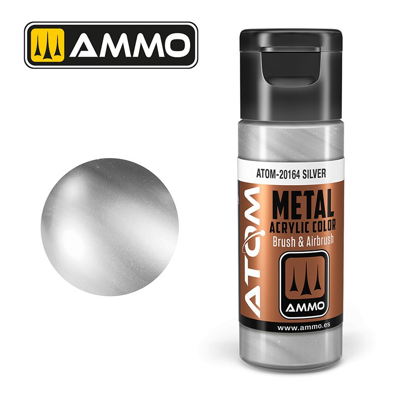 Silver Acrylic Paint 20ml ATOM METALLIC AMMO