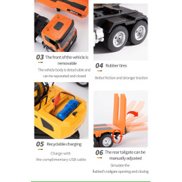 Camion porte char avec pelleteuse sur chenilles RC 1/24 2.4Ghz - HuiNa HuiNa Toys CY1319 - 13