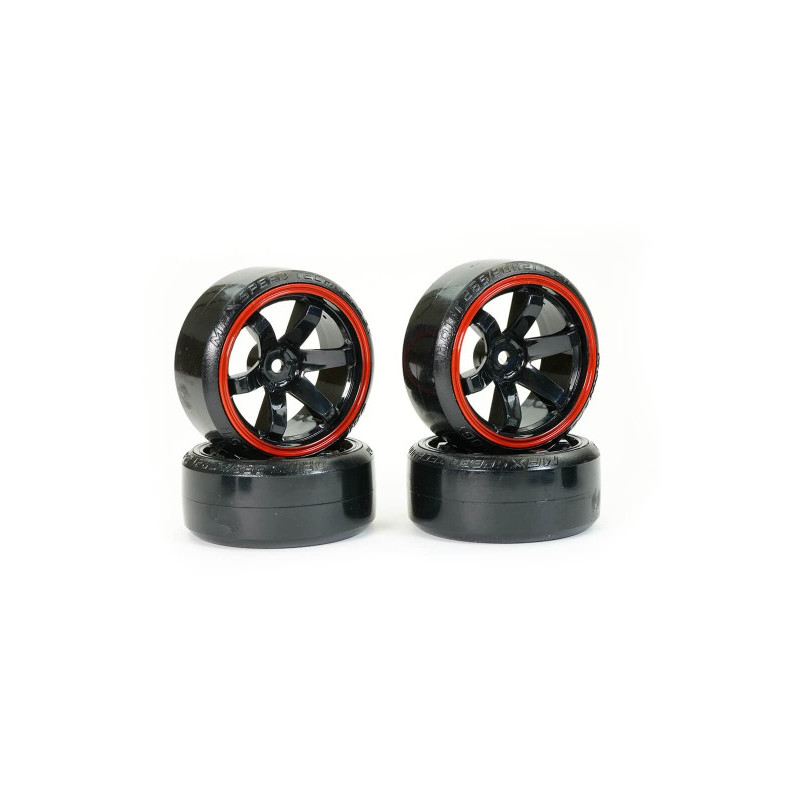 Black and red drift wheels 6 spokes 26mm 1/10 (4) Fastrax Fastrax FAST0086BKR - 1