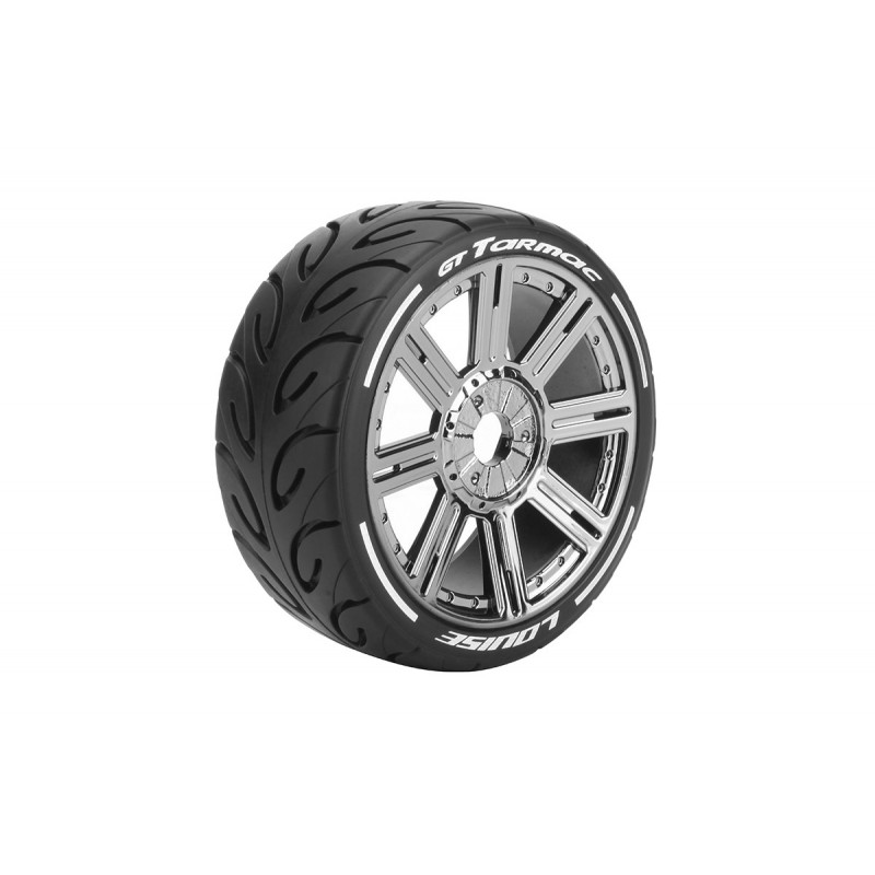 GT-Tarmac tyres + 1/8 black chrome spoke wheels (x2) Louise RC Louise RC L-T3285SBC - 1