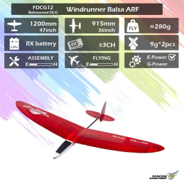 DLG Windrunner Glider 1.20m FDCG12 Kit ARF balsa DW Hobby DW Hobby - Dancing Wings Hobby FDCG1201 - 7
